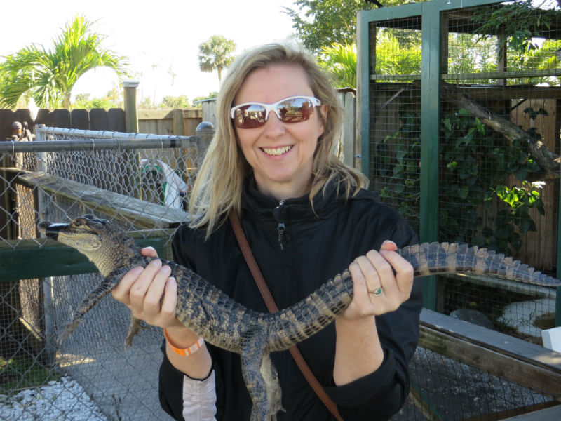 Sharon McAuley and a baby alligator (Image: Brian Kendall)